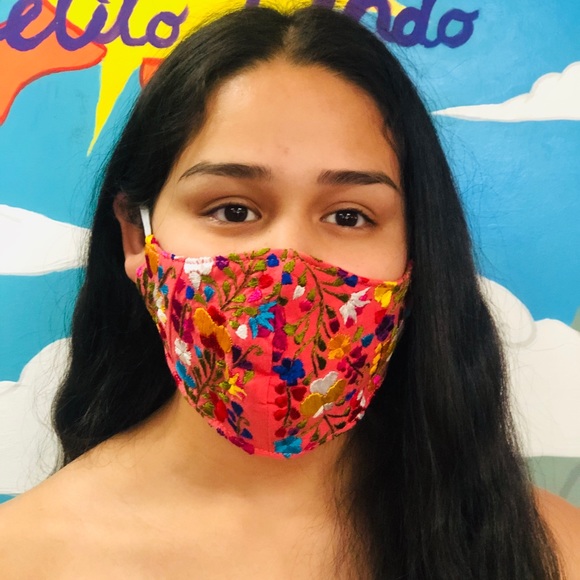 Mexican San Antonino Embroidered Floral Face Mask - Picture 2 of 4